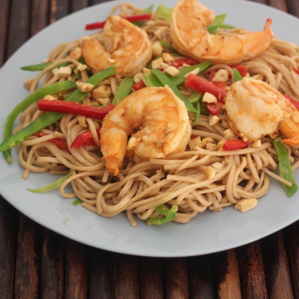 Cold Soba Noodles with Shrimp and Peanut Miso Dressing
